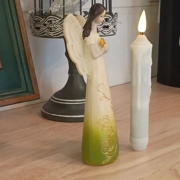 Angel with Wings Figurine Hugging a Heart Resin Floral 6.5" Gift Idea - Picture 3 of 9